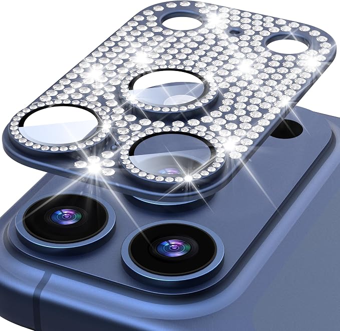 Suoman for iPhone 17 Pro Camera Lens Protector, [All-in-one Diamond] [Strong-Adhesion] Metal Frame Tempered Glass Camera Lens Cover -Blue