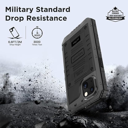 Mitywah Waterproof Case for iPhone 14 Plus, Heavy Duty Shockproof Case with Built-in Screen Protector, Full Body Underwater Protective Metal Case 6.7 inch, Black