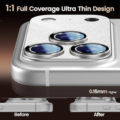 Camera Lens Protector Compatible with iPhone 17 Pro - Metal Frame Tempered Glass Cover, [Anti-Scratch] [Drop-Proof][Strong-Adhesion] Rear Camera Screen Cover- Sparkle Silver