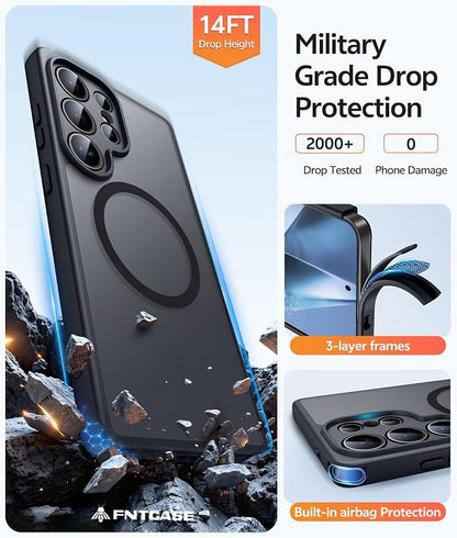 FNTCASE for Samsung Galaxy S24 Ultra Case, Compatible with Magsafe Black | Screen Protector, Full Camera Protection, Translucent Matte, 14FT Military Grade Drop Proof, Protective Phone Cover