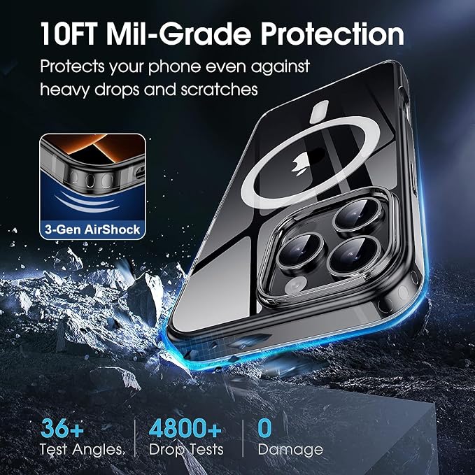 Strong Magnetic for iPhone 16 Pro Max case [10Ft Military-Grade Protection] Compatible with MagSafe Shockproof Slim Thin Cover case for iPhone 16 Pro Max 6.9 inch, Translucent