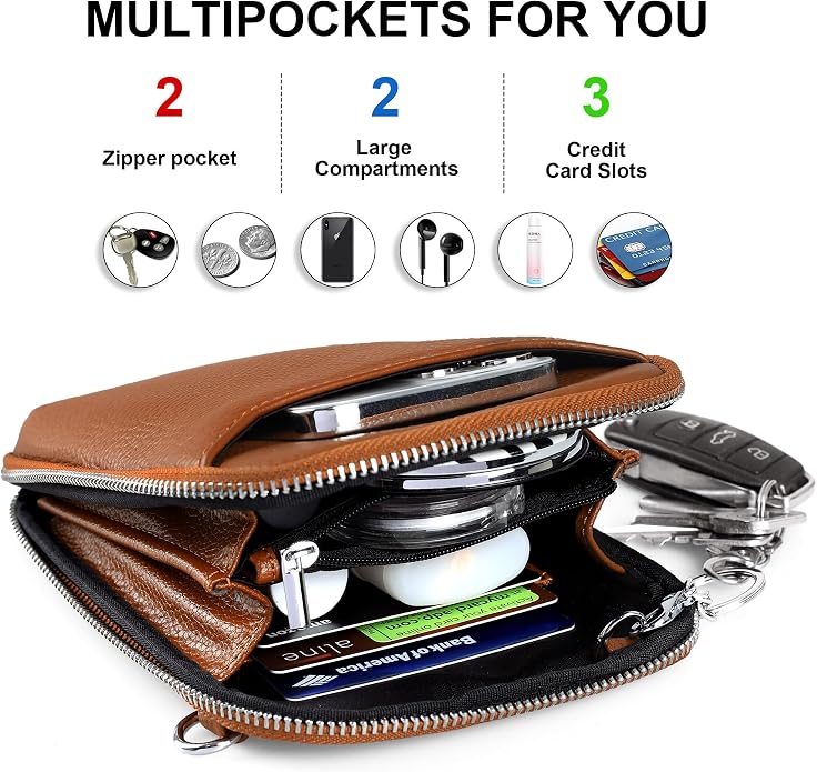befen Genuine Leather Crossbody Cell Phone Purse for Women, Small Zip Around RFID Blocking Crossbody Wallet Bags