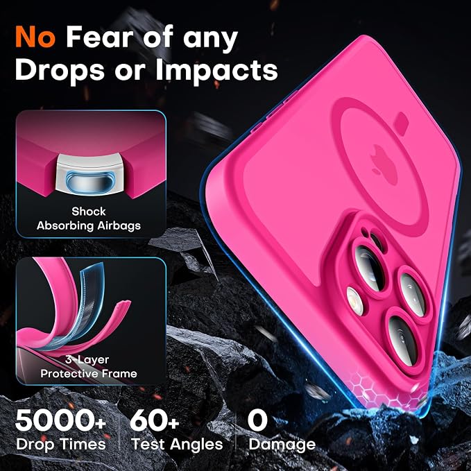 TOCOL for iPhone 16 Pro Max Phone Case Compatible with Magsafe Full Camera Protection Drop Protection Magnetic Translucent Matte Back Bumper Phone Case for 16 Pro Max 6.9-Inch (Hot Pink)