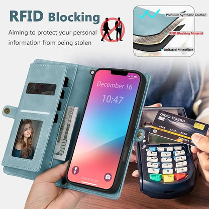 Wallet Case for iPhone 13 Pro Max with Card Holder/Crossbody Wallet/Strap| RFID Blocking | Magnetic | Kickstand | Detachable | PU Leather Phone Case for iPhone 13 Pro Max,6.7 in,Blue