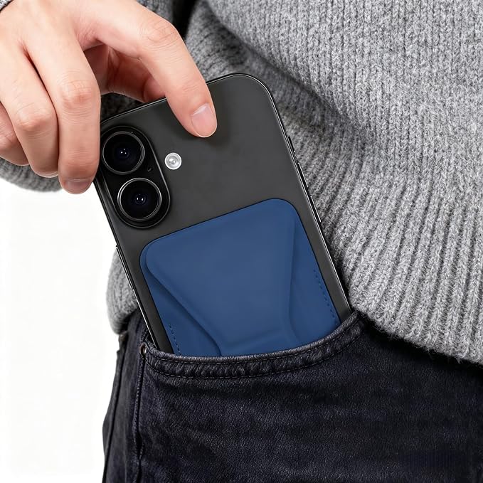 for MagSafe Wallet RFID Blocking, 2 Card Holder, Stand Strong Magnetic Grip, Slim Leather Phone Wallet, Compatible with iPhone 17/16/15/14/13/12 Series (Deep Blue Small Support)