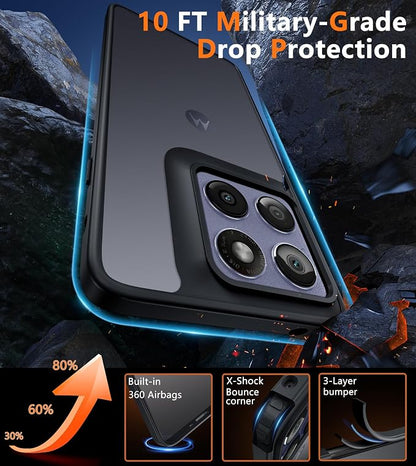 FNTCASE for Motorola Edge-2025 Translucent Case: Matte Textured Military Grade Drop Protection Cell Phone Cover - Slim Rugged Durable Shockproof Protective Bumper Phonecase(6.6 inch/Black)