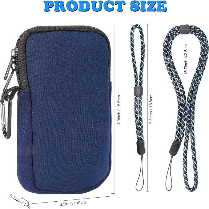 Pwsap Phone Sock, Universal Shock & Impact Resistant Neoprene Pouch with Carabiner and Lanyard Strap Sleeve Case for Hiking & Travelling Phone Bag Fits Phones up to 7 Inches, Blue, M