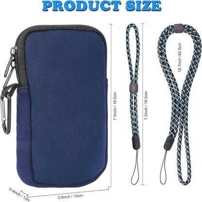 Pwsap Phone Sock, Universal Shock & Impact Resistant Neoprene Pouch with Carabiner and Lanyard Strap Sleeve Case for Hiking & Travelling Phone Bag Fits Phones up to 7 Inches, Blue, M