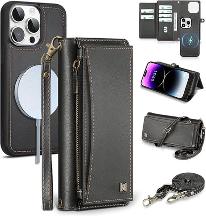 Wallet Case for iPhone 14 Pro Max with Card Holder/Crossbody Wallet/Strap| RFID Blocking | Magnetic | Kickstand | Detachable | PU Leather Phone Case for iPhone 14 Pro Max,6.7 in,Black