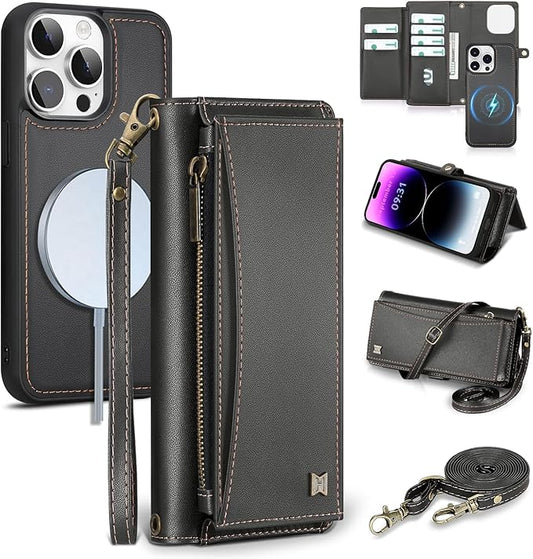Wallet Case for iPhone 14 Pro Max with Card Holder/Crossbody Wallet/Strap| RFID Blocking | Magnetic | Kickstand | Detachable | PU Leather Phone Case for iPhone 14 Pro Max,6.7 in,Black