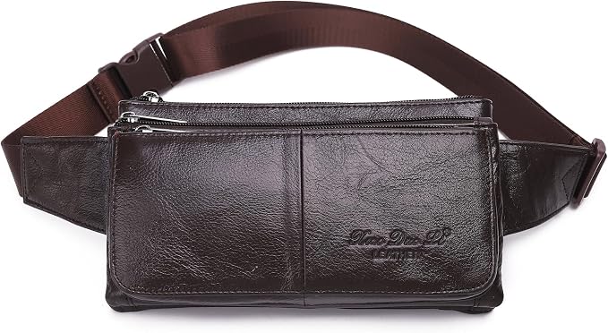KPYWZER Vintage Leather Fanny Pack Waist Bag for Men Women Outdoor Travel Hunting Hiking Camping Hip Bum Belt Cell Phone Purse Wallet Pouch Retro Crossbody Sling Pouch C