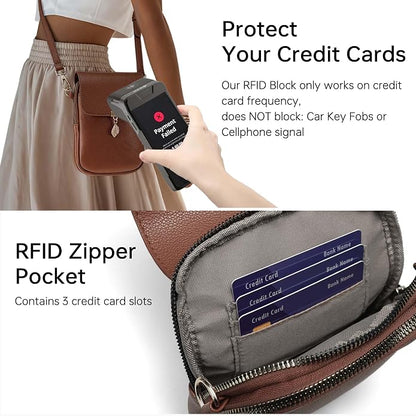 Small Crossbody Bags for Women Leather Multi Pocket Cell Phone Purse with RFID Blocking Card Slots for Everyday Use
