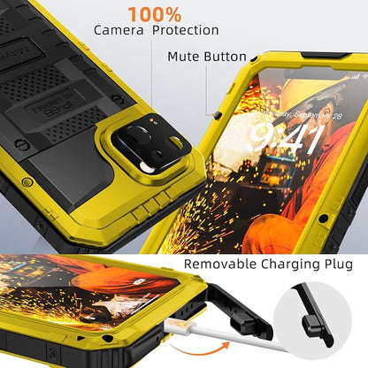 Mitywah Waterproof Case for iPhone 14 Plus, Heavy Duty Shockproof Case with Built-in Screen Protector, Full Body Underwater Protective Metal Case 6.7 inch, Yellow