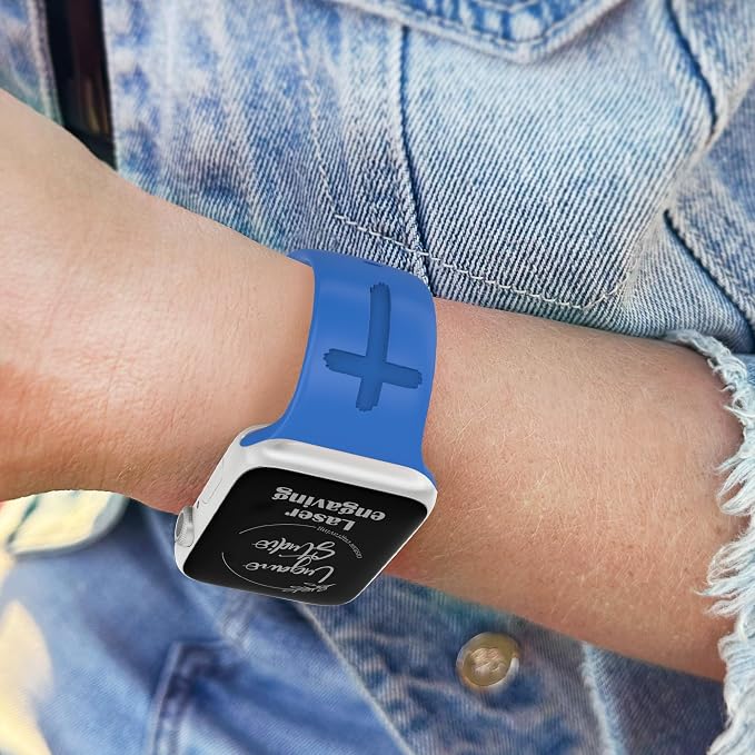 Faith Over Fear Watch Band Compatible with Apple Watch Laser Engraved iWatch Band Silicone 38mm 40mm 41mm 42mm 44mm 45mm 49mm Strap Jesus Psalm Christian God (44/45/49mm M/L, Sapphire Blue)