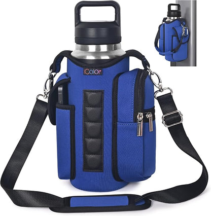 icolor Magnetic Gym Bag Water Bottle Carrier Holder with Phone Pockets & Shoulder Strap,Gym Magnetic Bag 5 Built-in Magnets Gym Accessories Organizer Sling Bottle Bag Pouch Sleeve