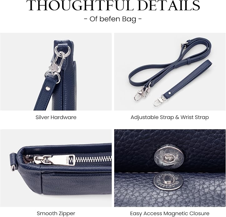 befen Genuine Leather Wristlet Wallet for Women Soft RFID Leather Clutch Purse with Built in Wallet Trendy Crossbody Bag
