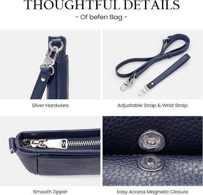 befen Genuine Leather Wristlet Wallet for Women Soft RFID Leather Clutch Purse with Built in Wallet Trendy Crossbody Bag