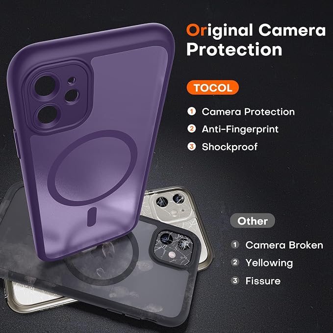 TOCOL for iPhone 11 Case, Compatible with Magsafe, Full Camera Protection, Built-in Magnets, Drop Protection, Translucent Matte Phone Case for iPhone 11 6.1 inch (Midnight Purple)