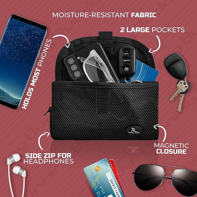 Running Buddy Fanny Pack - Water-Resistant Running Gear Waist Bag - Sweat-Proof Phone & Money Belt Pocket - No-Bounce Chafe-Free Running Belt - XL, Black