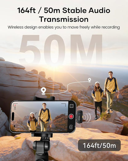 Wireless Lavalier Microphone for iPhone iPad Android with Charging Case,Lapel Mic with Noise Reduction,56H Battery Life, 164ft Range,Mini Microphone for Video Recording,YouTube,Vlog,Live Streaming
