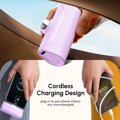 Lightweight Purple USB C Battery Pack for iPhone 15/16/17, 4800mah USB Type C Portable Charger Fast External Battery Charger for Samsung Galaxy S23/S22/S21 Series/Other Android Smartphones