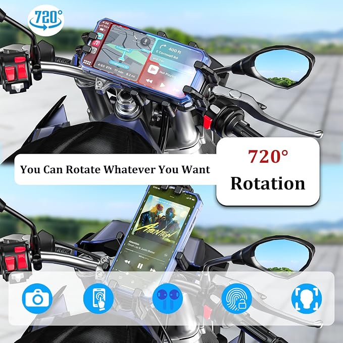 LOKTENWO Motorcycle Phone Mount with Vibration Dampener & Secure Lock, [Size Adjustable] [Larger & Thicker Phones Friendly ] Handlebar Cellphone Holder for ATV Scooter for 5.7''-8.5'' Smartphone