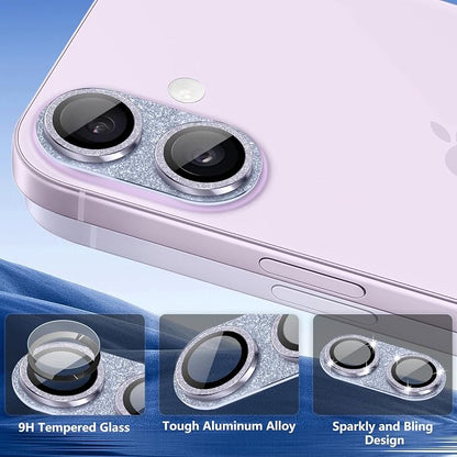 Camera Lens Protector for iPhone 17, Bling Glitter Camera Cover with 9H Tempered Glass Metal Ring, Anti-Scratch Lens Protector for iPhone 17 (Glitter - Purple)