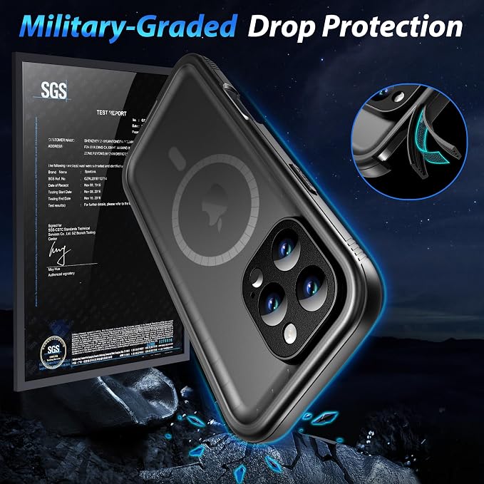 SPORTLINK for iPhone 16 Pro Waterproof Case - Shockproof Dustproof Case with Built-in Clear Screen Protector, Full Body Heavy Duty Sealed Protective Cover for i Phone 16 Pro 6.3" Mag/Black