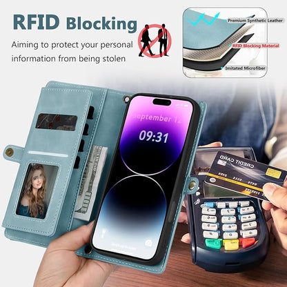Wallet Case for iPhone 14 Pro Max with Card Holder/Crossbody Wallet/Strap| RFID Blocking | Magnetic | Kickstand | Detachable | PU Leather Phone Case for iPhone 14 Pro Max,6.7 in,Blue