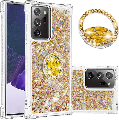 Silicone Phone Case for Galaxy Note 20 Ultra Glitter Back Case, Bling Liquid Case Bumper Cover with Ring Holder Transparent Protective Shell Anti Yellowing compatible with Samsung Galaxy Note 20 Ultra