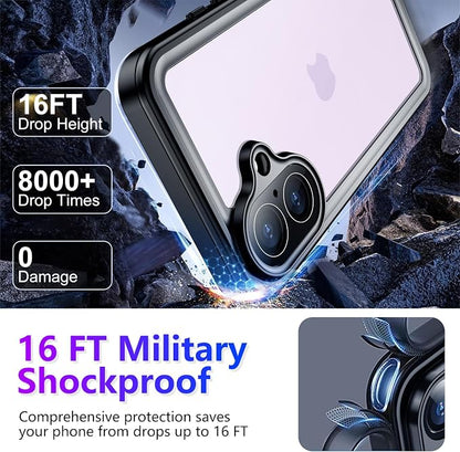 Temdan Compatible with iPhone 17 Case,Waterproof Built-in Screen & Camera Protector IP68 Underwater Full Body 17FT Military Dropproof Shockproof Phone Case 6.3"-Purple/Clear