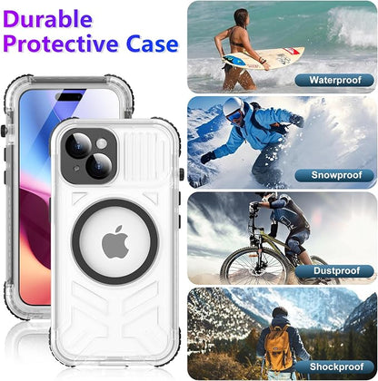 Temdan Magnetic for iPhone 15 Case Waterproof,[Built-in Screen & Camera Protector][Full Body Shockproof][IP68 Underwater][Dustproof] Shockproof Phone Case for iPhone 15 6.1"-Black