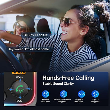 Syncwire Bluetooth 5.4 FM Transmitter Car Adapter 54W (PD 36W & 18W) [Stronger Dual Mics] [Light Switch] [HiFi Bass Sound] [Fast Charging] Wireless Radio Receiver Hands-Free Calling LED Display