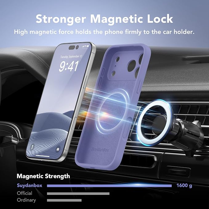 Magnetic for iPhone 17 Pro Case, Compatible with MagSafe, [Full Camera Protection][Screen Protector] Silicone Shockproof Protective Phone Case for iPhone 17 Pro 6.3", Lavender Gray