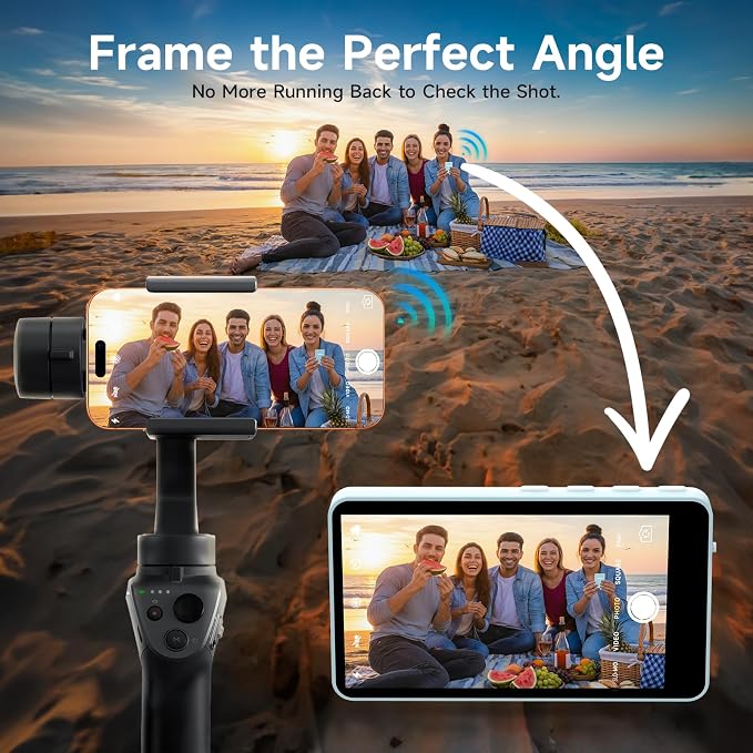Rollei M4 Selfie Monitor Screen for iPhone 17 Series & Android, 4K Magnetic Back Camera Monitor 164FT Wireless Control, Vlog Screen for Live Streaming & Video Recording (Blue)