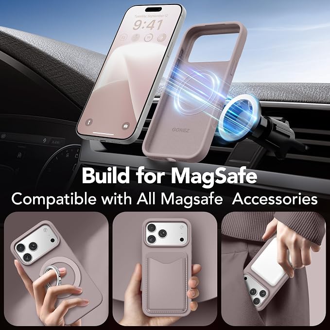 GONEZ Magnetic for iPhone 17 Pro Case, Compatible with MagSafe, [Screen Protector + Camera Lens Protector], Liquid Silicone Anti-Scratch Shockproof Protective Phone Case 6.3 inch, Light Taro