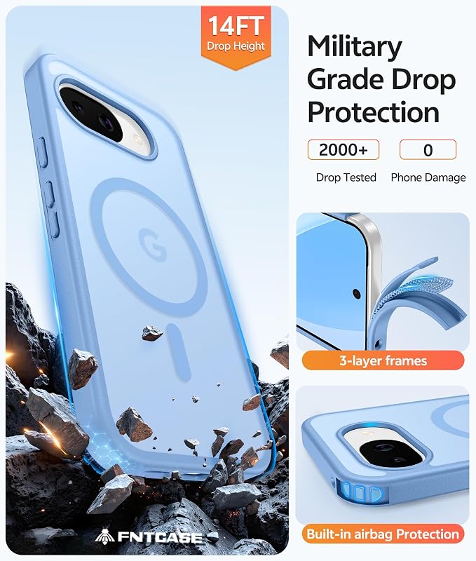 FNTCASE for Google Pixel 10a Case: [Compatible with Magsafe] Translucent Matte Cases with [Screen Protector] Military Grade Shockproof Protective Magnetic Phone Cover for Pixel 10A - Light Blue