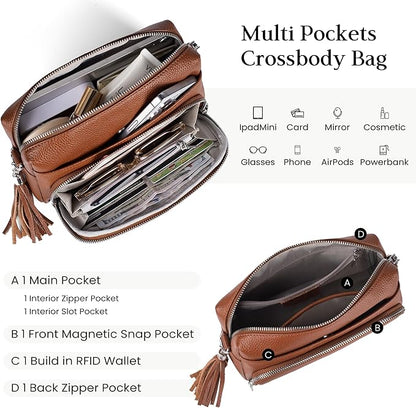 befen Genuine Leather Crossbody Purses for Women Small Crossbody Bags Purse with Built in RFID Blocking Wallet