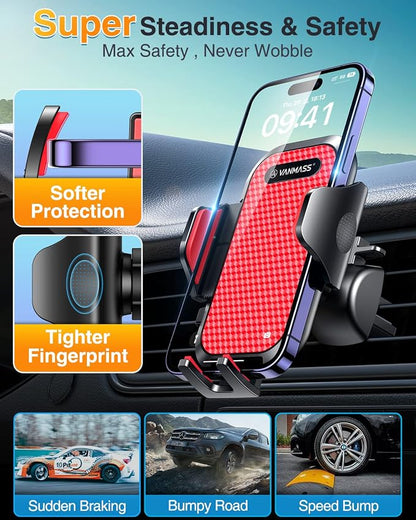 VANMASS [Pro Version] Universal Car Phone Mount [Super Suction Cup] Dashboard Phone Holder, Handsfree Windshield Dash Vent Phone Holder Car, Compatible for iPhone 17 16 15 14 Samsung LG & Truck,Red