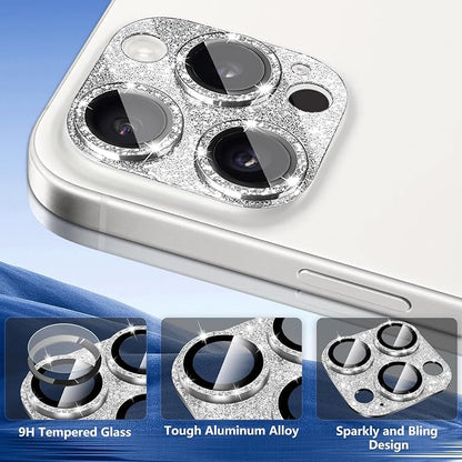 Camera Lens Protector for iPhone 16 Pro/iPhone 16 Pro Max, Glitter Camera Cover with 9H Tempered Glass Metal Ring, Camera Protector for iPhone 16 Pro/iPhone 16 Pro Max (Glitter - Silver)