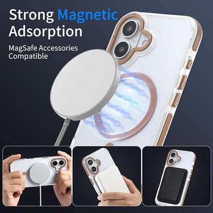 Magnetic Case for iPhone 16 [5X Military-Grade Protection] Compatible with MagSafe Shockproof Slim Thin Cover 6.1 inch 16 Phone Case,Clear Desert Brown