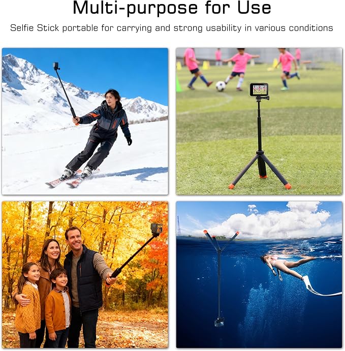 GEPULY Floating Selfie Stick Underwater Hand Grip for GoPro Hero 13, 12, 11, 10, 9, 8, Insta360 Ace Pro 2, DJI OSMO Action 6 5 Pro 4 3 and Most Action Cameras Waterproof Tripod Extendable Monopod
