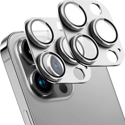2 Pack Camera Lens Protector for iPhone 15 Pro/15 Pro Max,Metal AR Tempered Glass Rear Camera Screen Cover,Anti-Scratch,Strong Adsorption,Case Friendly, Easy to Install-Silver