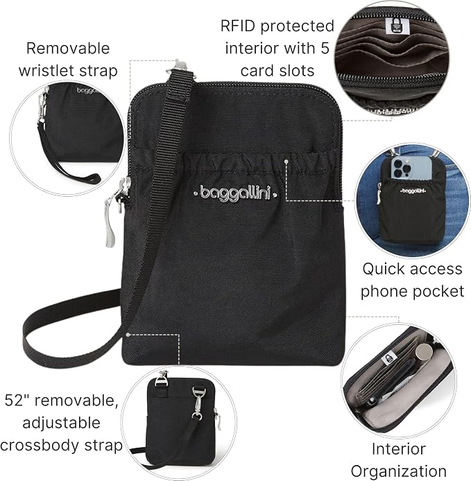 Baggallini Bryant Pouch Small Crossbody Bag for Women - Phone Purse with Crossbody Strap - Lightweight Crossbody Pouch
