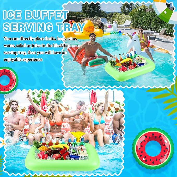 FillTouch Rectangular Inflatable Serving Bar Floating Drink Holder for Pool Inflatable Cup Holders Hot Tub Accessories, Adults Swimming Fun Drink Floats for Swimming Pool Party(Green)