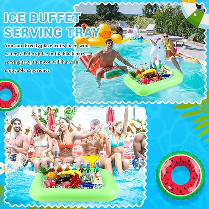 FillTouch Rectangular Inflatable Serving Bar Floating Drink Holder for Pool Inflatable Cup Holders Hot Tub Accessories, Adults Swimming Fun Drink Floats for Swimming Pool Party(Green)