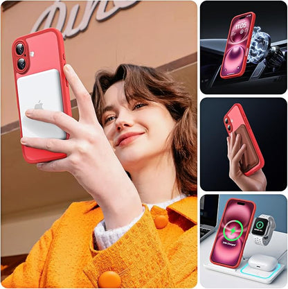 TOCOL for Phone 16 Case, Compatible with Magsafe Charger, Full Camera Protection, Drop Protection, Translucent Matte Phone Case for iPhone 16 6.1 inch (Red)