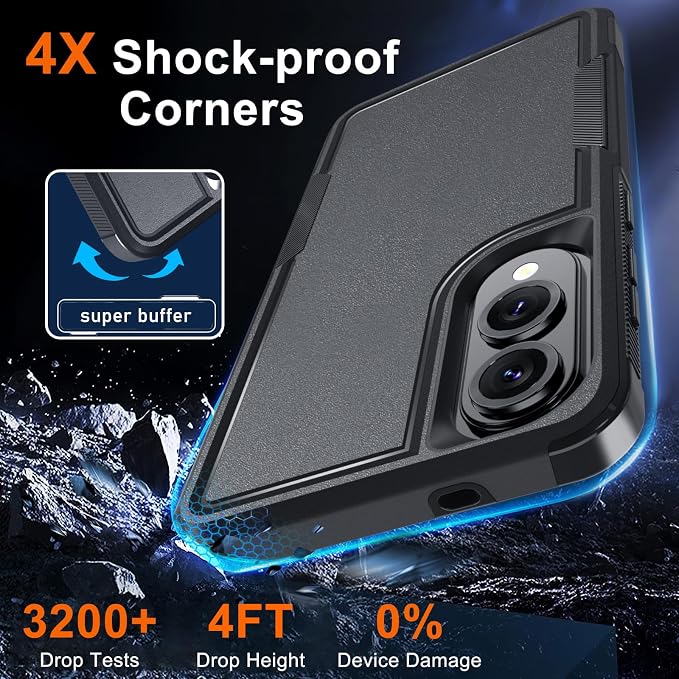 RMOCR Case for Samsung Galaxy S25 Edge, Full Body Heavy Duty Rugged Shockproof Protective Phone Cover with Lanyard Strap, Tempered Glass Screen Protector and Camera Lens Cover, Black Matte