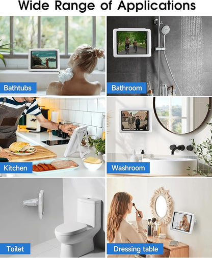 Mistriddle Shower iPad Holder Waterproof with 480° Rotation Retractable Adjustable, Wall Mount Up to 11", Shower Tablet Holder for Bathroom Bathtub, 2 Adhesive, Fit for iPad, iPad Pro 11 (White)