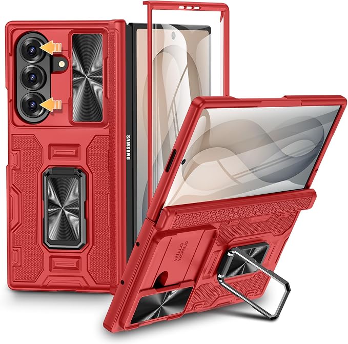 VEGO for Galaxy Z Fold 8 Ultra Case with Screen Protector&Hinge Cover,Red | Built-in Slide Camear Cover & 360° Ring Stand Heavy Duty Drop Protection Case for Samsung Galaxy Z Fold 8 Ultra 5G 2026